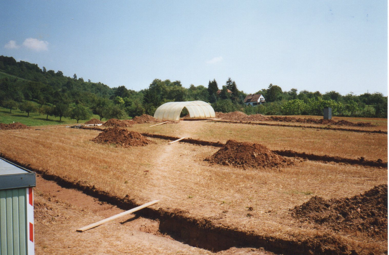 Blick über die Grabungsfläche mit Grabungsschnitten, Foto: G. Lübbers